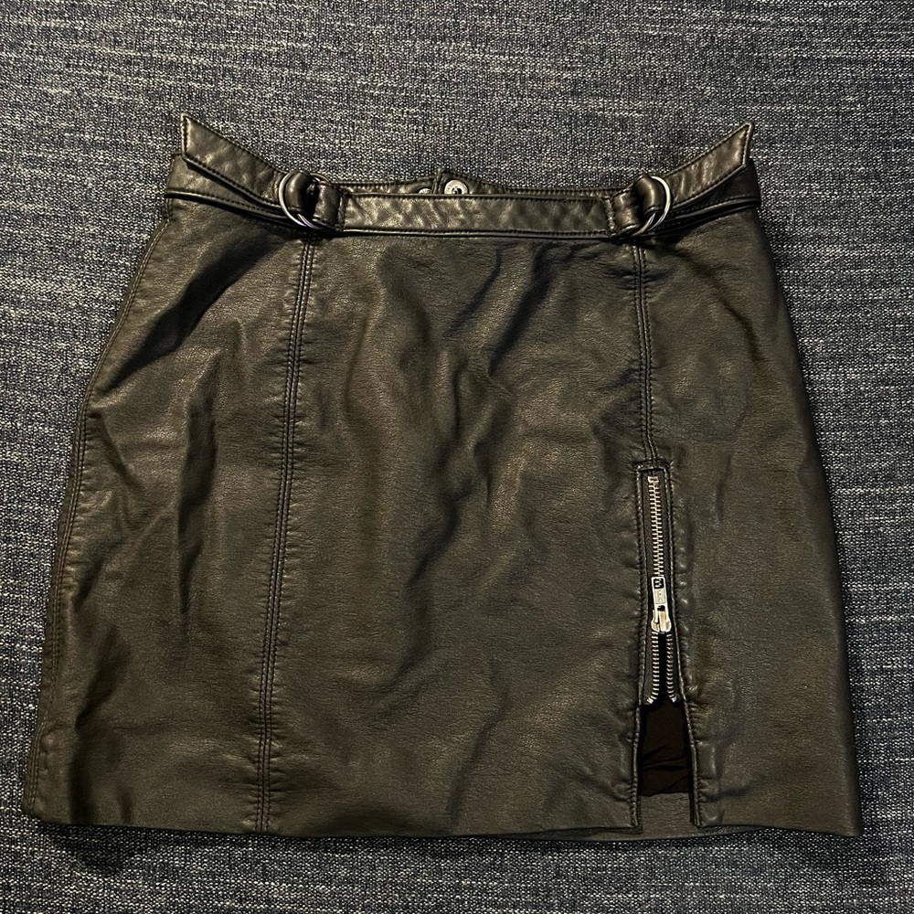 Free People Black Faux Leather Mini Skirt